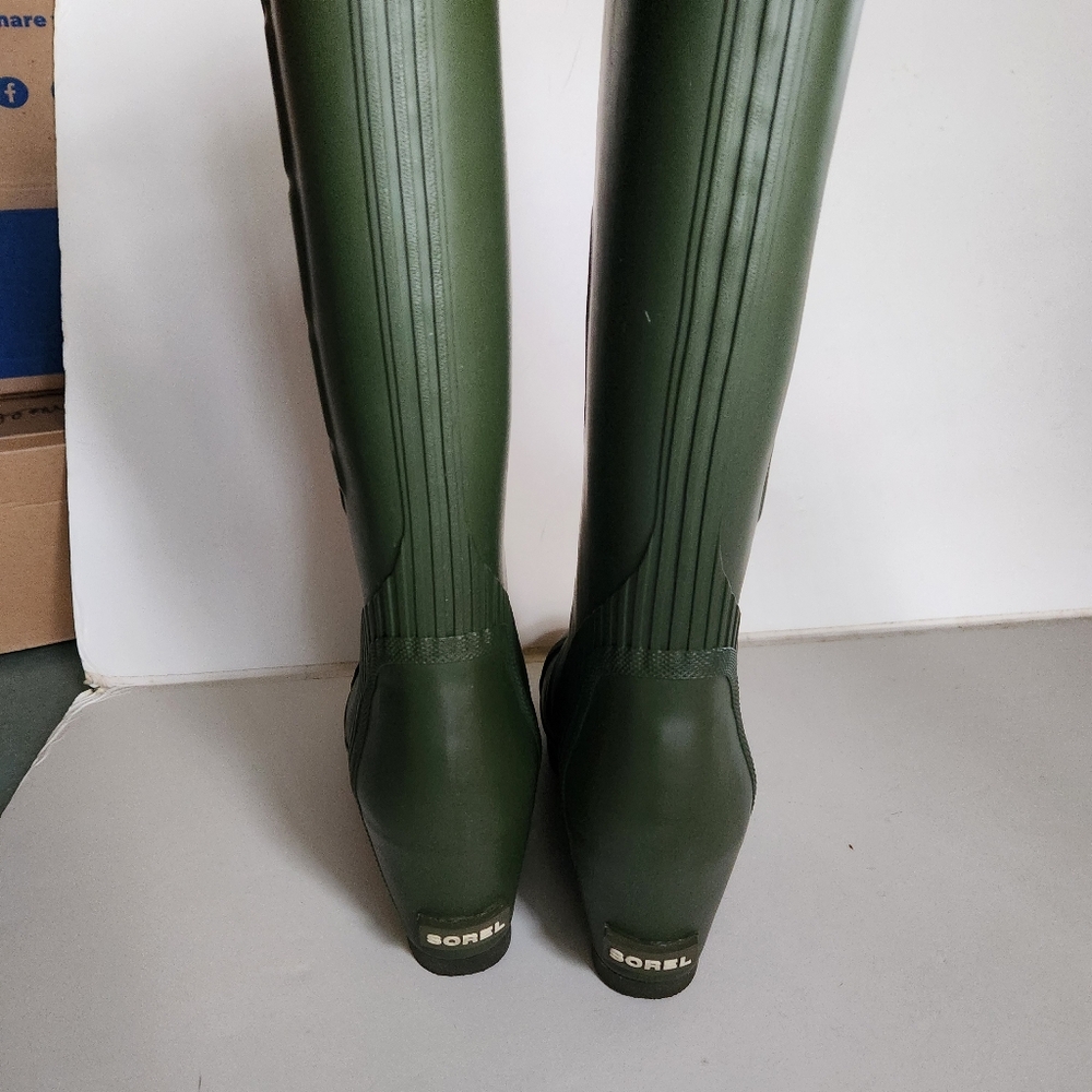 SOREL New Joan Wedge Tall Rain Boots 7.5 Green - Picture 3 of 12